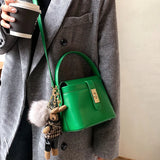Vintage Bucket Bag Winter PU Leather Women Handbag
