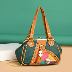 Vintage Patchwork PU Leather Women Shoulder Bag