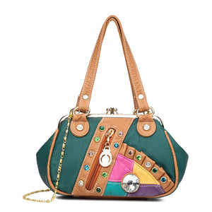 Vintage Patchwork PU Leather Women Shoulder Bag