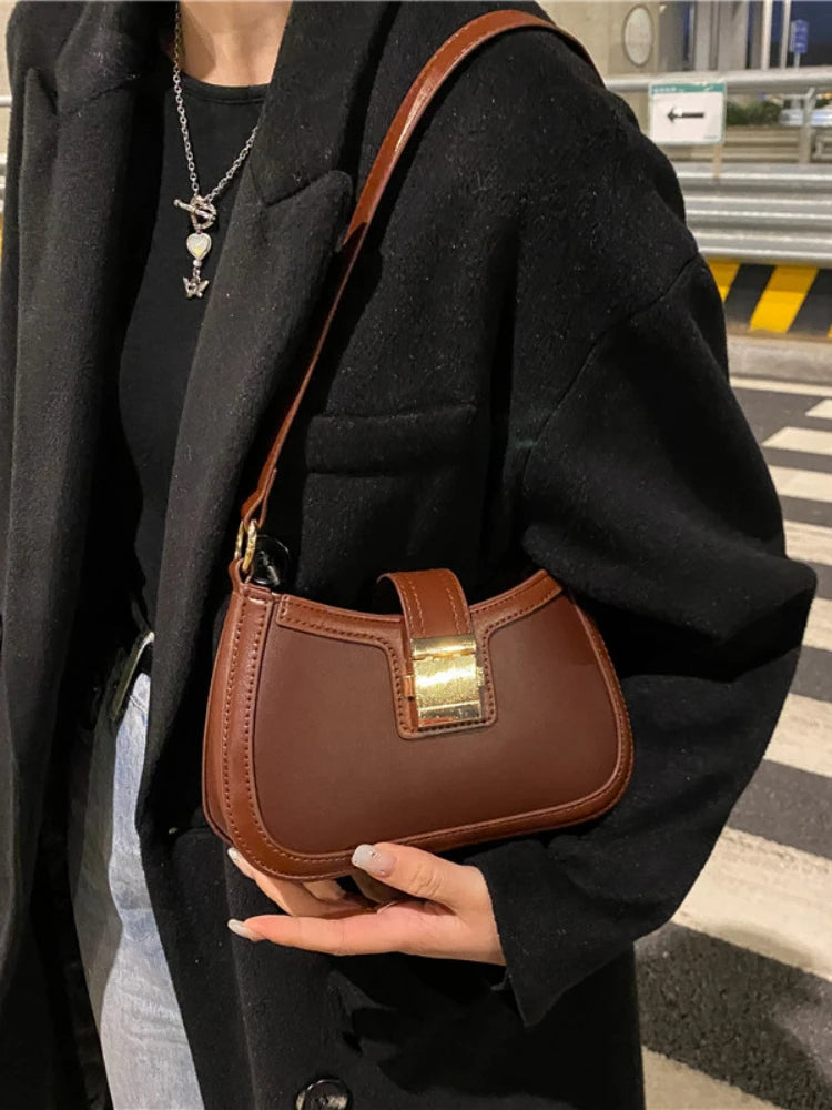 Vintage Ladies Shoulder Bag Solid Lacquer PU Leather Handbag