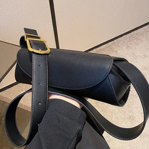 Vintage PU Leather Wide Strap Shoulder Bag for Women