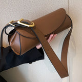 Vintage PU Leather Wide Strap Shoulder Bag for Women