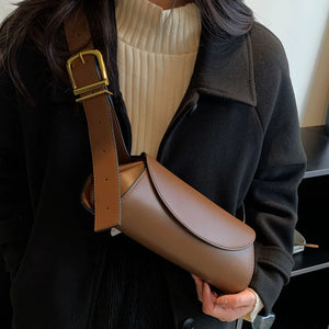 Vintage PU Leather Wide Strap Shoulder Bag for Women
