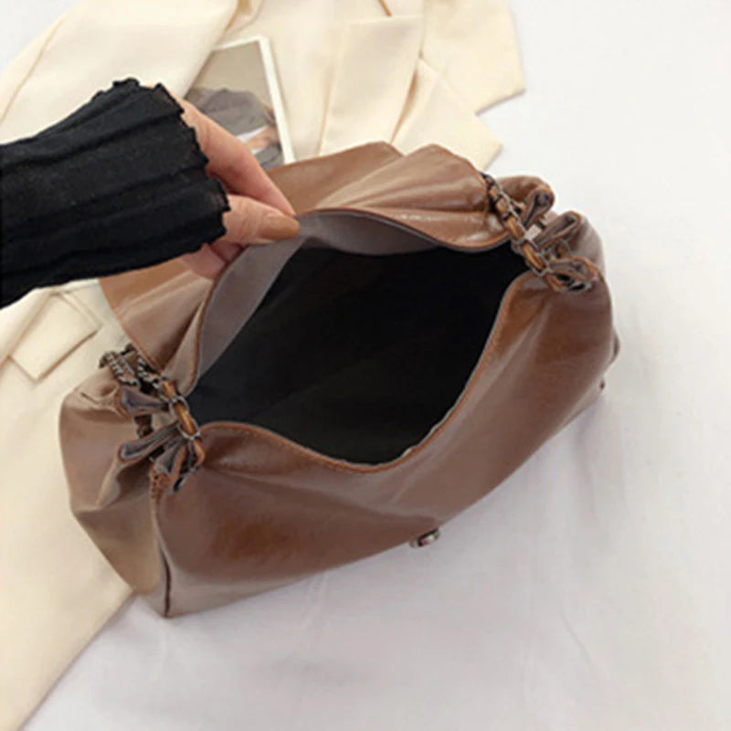 Vintage PU Leather Totes Bag Large Capacity Armpit Handbag Purse