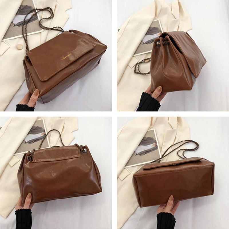 Vintage PU Leather Totes Bag Large Capacity Armpit Handbag Purse