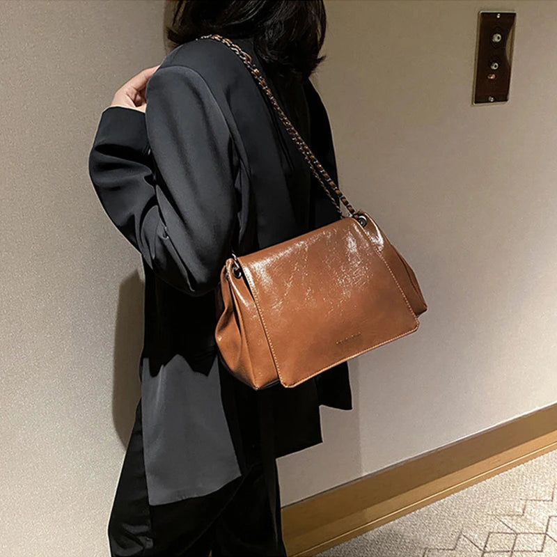 Vintage PU Leather Totes Bag Large Capacity Armpit Handbag Purse