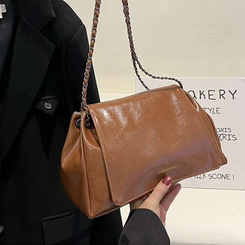 Vintage PU Leather Totes Bag Large Capacity Armpit Handbag Purse