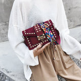 Vintage Velvet Rivets Shoulder Bag Women Messenger Bag Ladies Pu Leather Flap Ba