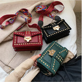 Vintage Velvet Rivets Shoulder Bag Women Messenger Bag Ladies Pu Leather Flap Ba