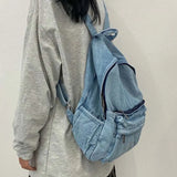Vintage Washed Denim Backpacks Couple Daily Casual Zippers School Book Backpack