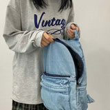 Vintage Washed Denim Backpacks Couple Daily Casual Zippers School Book Backpack