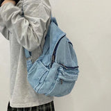 Vintage Washed Denim Backpacks Couple Daily Casual Zippers School Book Backpack