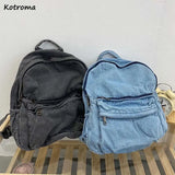 Vintage Washed Denim Backpacks Couple Daily Casual Zippers School Book Backpack