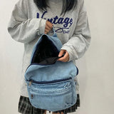 Vintage Washed Denim Backpacks Couple Daily Casual Zippers School Book Backpack