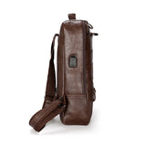 Vintage Waterproof Backpack Men Academy School Bags High Pu Leather Backpacks