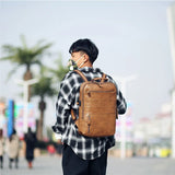 Vintage Waterproof Backpack Men Academy School Bags High Pu Leather Backpacks