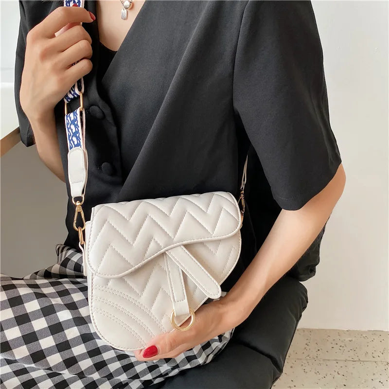 Vintage Wavy Pattern PU Leather Saddle Bags For Women