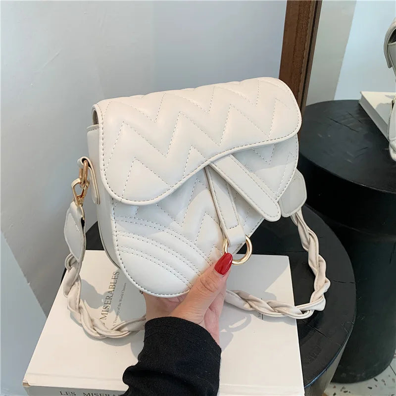 Vintage Wavy Pattern PU Leather Saddle Bags For Women