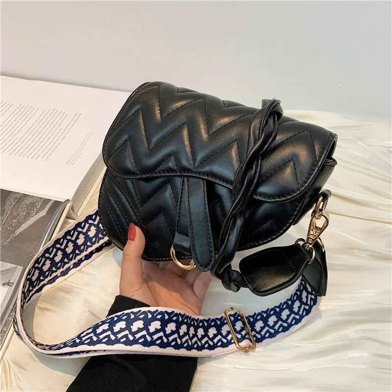 Vintage Wavy Pattern PU Leather Saddle Bags For Women