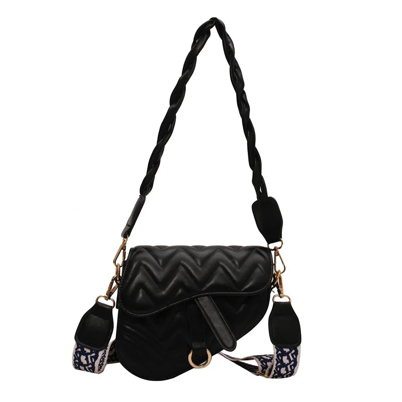 Vintage Wavy Pattern PU Leather Saddle Bags For Women