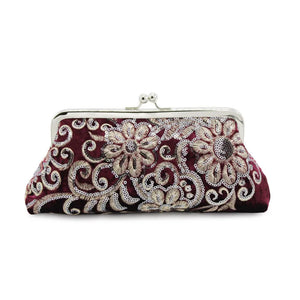 Vintage Wine Red Velvet Women HandBag Embroidered Beads Sequin