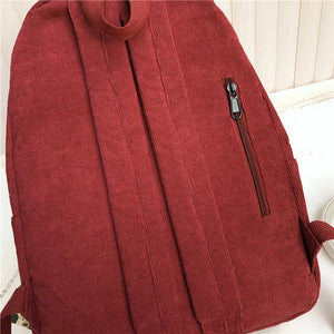 Vintage Women Backpack Corduroy High School College Students Book Bag