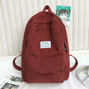 Vintage Women Backpack Corduroy High School College Students Book Bag