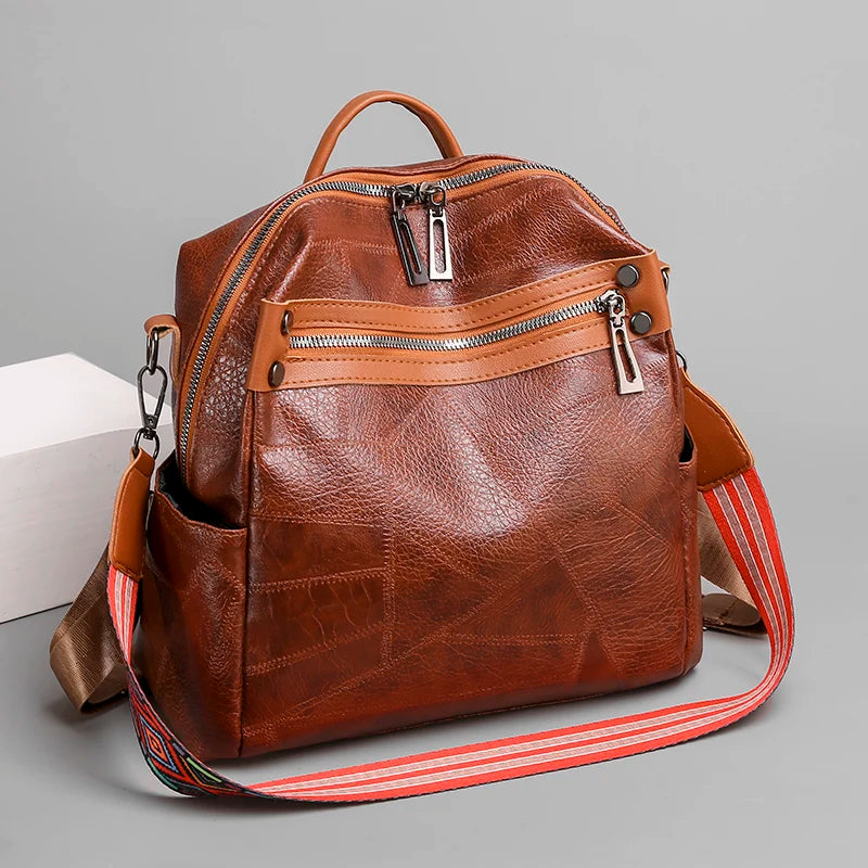 Vintage Women Backpack High Leather Backpack Multifunction
