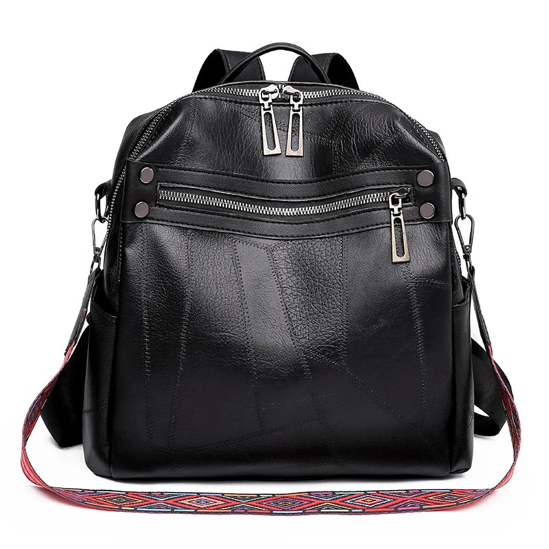 Vintage Women Backpack High Leather Backpack Multifunction
