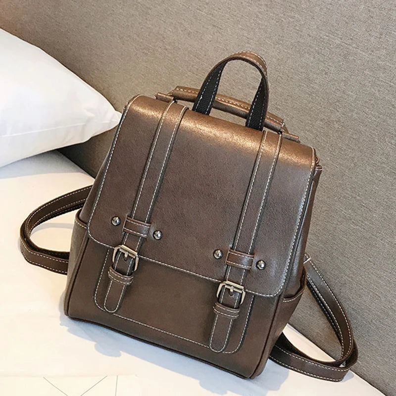 Vintage Leather Women Backpack Shoulder Bag Lady Multifunction School Bags