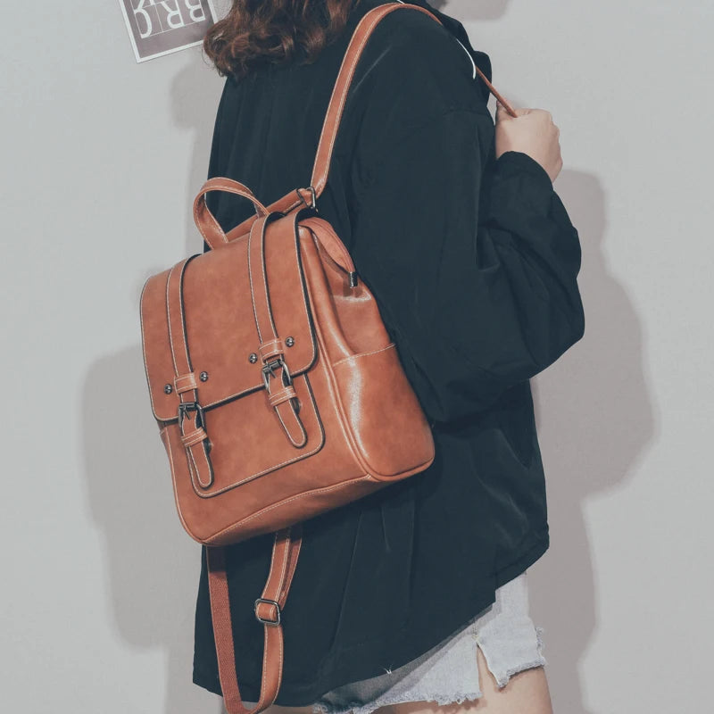 Vintage Leather Women Backpack Shoulder Bag Lady Multifunction School Bags