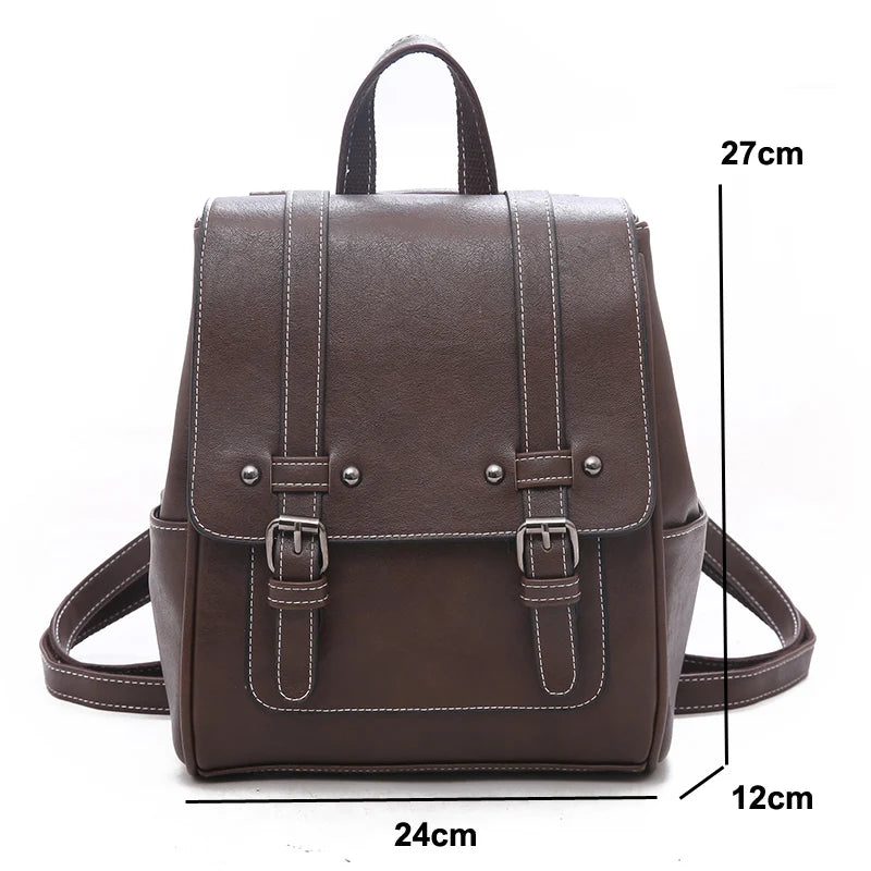 Vintage Leather Women Backpack Shoulder Bag Lady Multifunction School Bags
