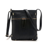 Vintage Women Bag Double Zipper Crossbody Messenger Bags PU Leather Shoulder Bag