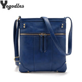 Vintage Women Bag Double Zipper Crossbody Messenger Bags PU Leather Shoulder Bag