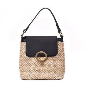 Vintage Women Beach Bucket Shoulder Weaving Straw Handbags