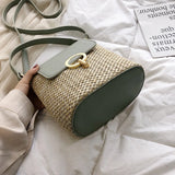 Vintage Women Beach Bucket Shoulder Weaving Straw Handbags