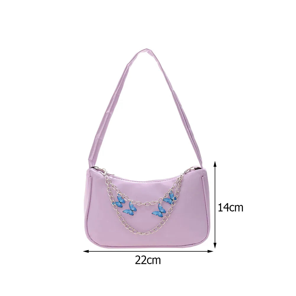 Vintage Women Butterfly Chain PU Leather Solid Small Shoulder Underarm Bag