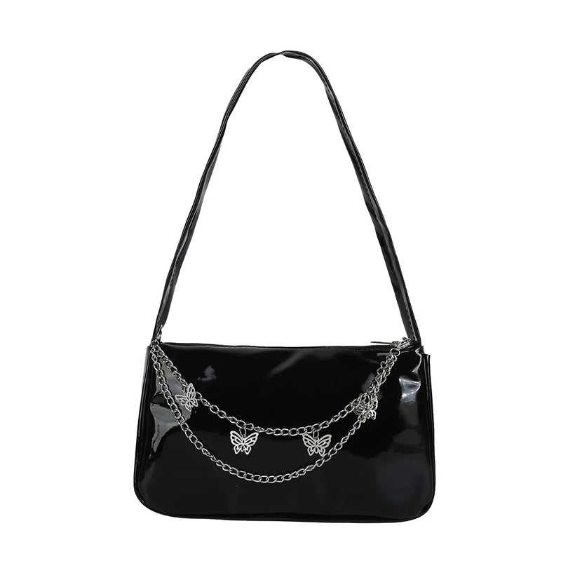 Vintage Butterfly Chain Shoulder Bag Solid Underarm Bags