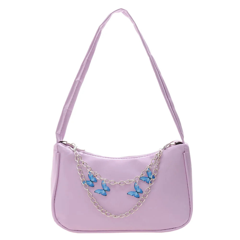 Vintage Women Butterfly Chain PU Small Shoulder Bag Underarm Bags