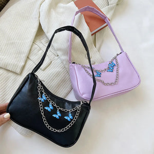 Vintage Women Butterfly Chain PU Small Shoulder Bag Underarm Bags