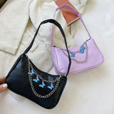 Vintage Women Butterfly Chain PU Small Shoulder Bag Underarm Bags
