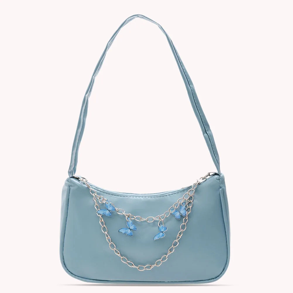Vintage Women Butterfly Chain PU Small Shoulder Bag Underarm Bags