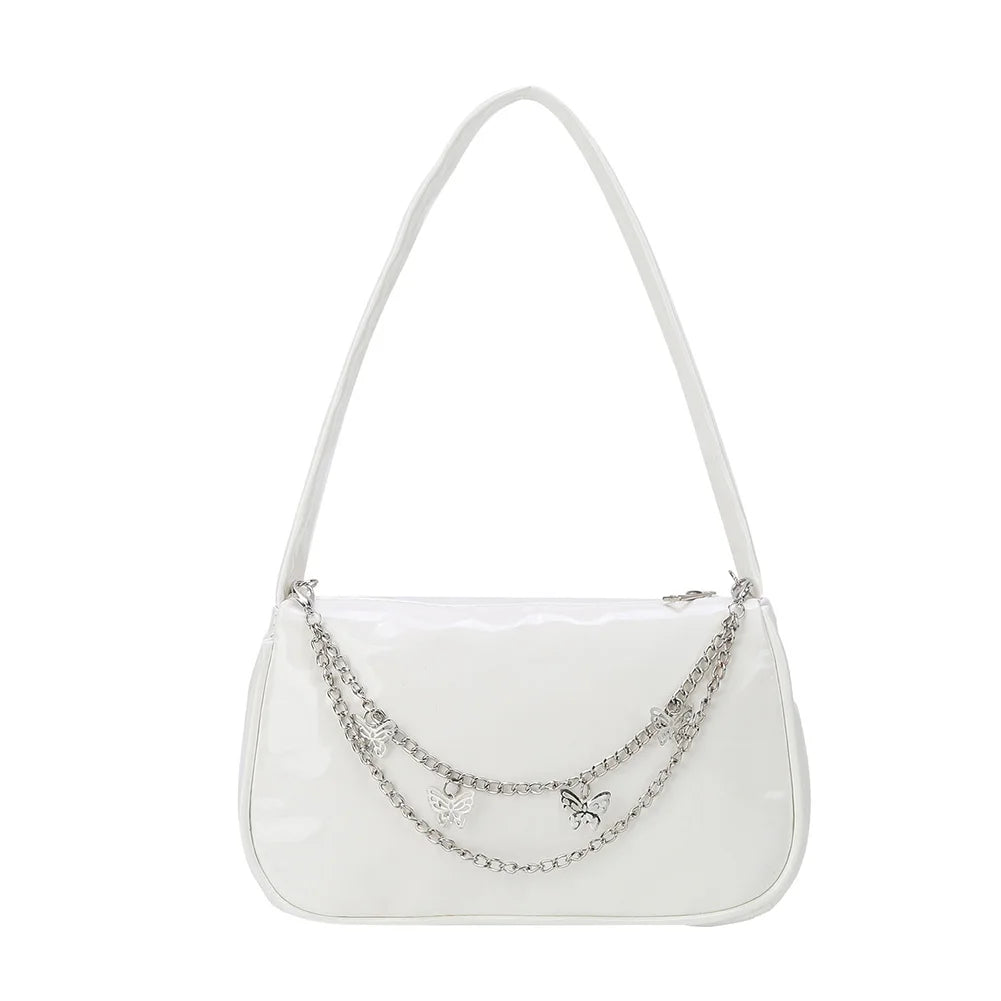 Vintage Women Butterfly Chain PU Leather Shoulder Bag