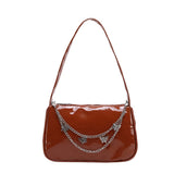 Vintage Women Butterfly Chain Underarm Bag Casual Solid Patent PU Purse