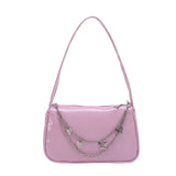 Vintage Women Butterfly Chain Underarm Bag Casual Solid Patent PU Purse