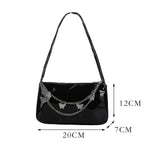 Vintage Women Butterfly Chain Underarm Bag Casual Solid Patent PU Purse