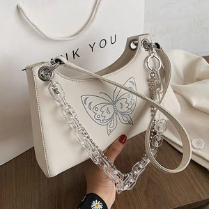 Vintage Butterfly PU Leather Chain Armpit Shoulder Bag