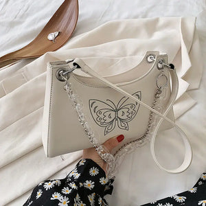 Vintage Butterfly PU Leather Chain Armpit Shoulder Bag
