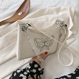 Vintage Butterfly PU Leather Chain Armpit Shoulder Bag