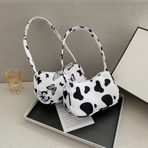 Vintage Butterfly Cow Print Shoulder Bag Top-handle Ladies Handbags